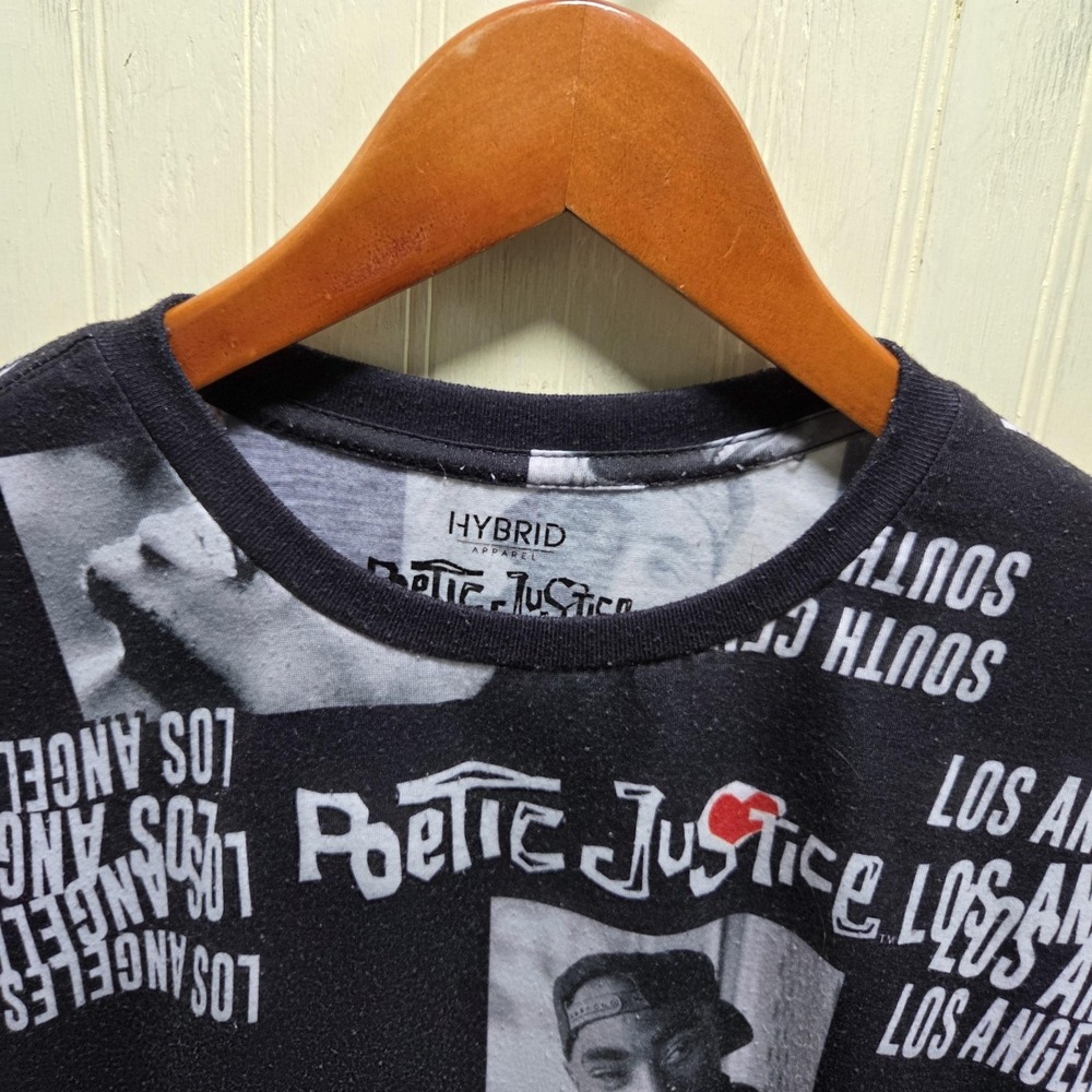Hybrid Apparel Poetic Justice Shirt Mens Large Black Allover Graphic Tee Tagless